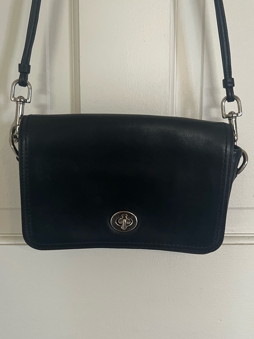 Vintage Coach Black Leather Penny Crossbody Purse